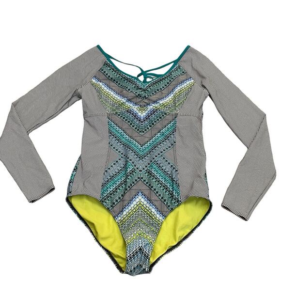 Prana Riviera Dreaming One Piece Rashguard Swimsuit Large Colorful Striped Boho - Picture 1 of 7